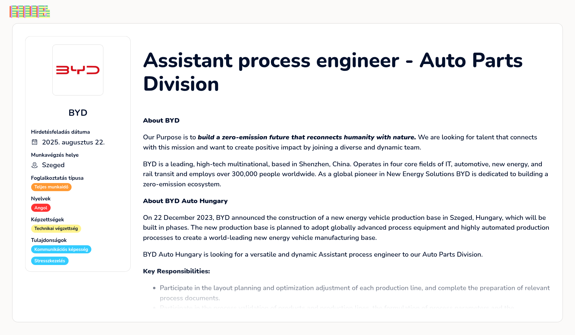 Termékfejlesztés állás Szeged - BYD | Assistant process engineer - Auto ...