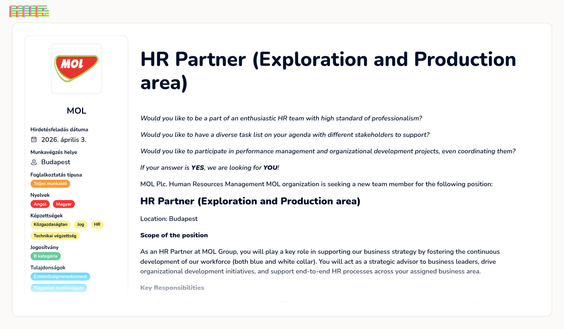 HR és toborzás állás Budapest - MOL | HR Partner (Exploration and ...