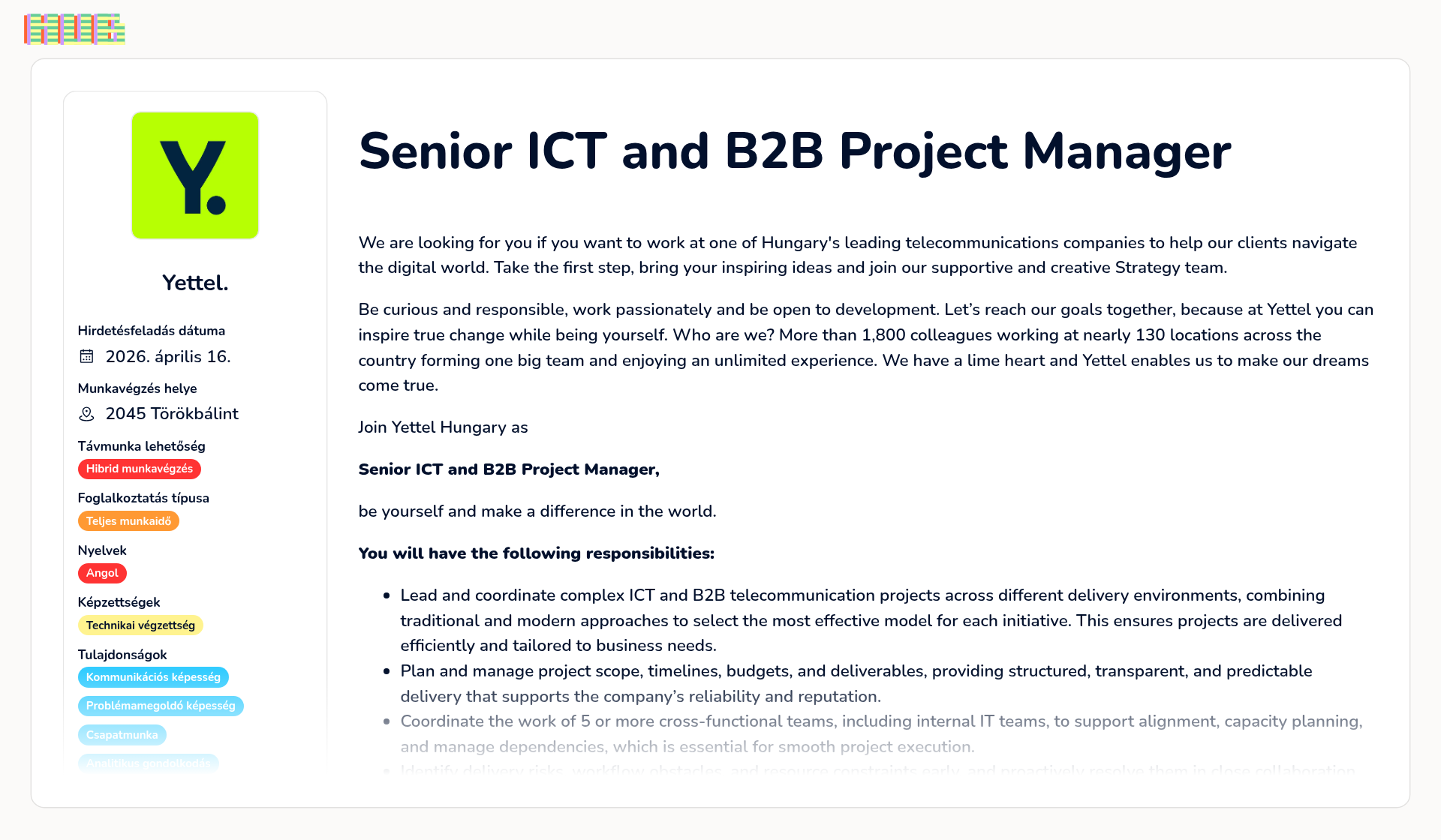 IT menedzsment állás Törökbálint - Yettel. | Senior ICT and B2B Project ...